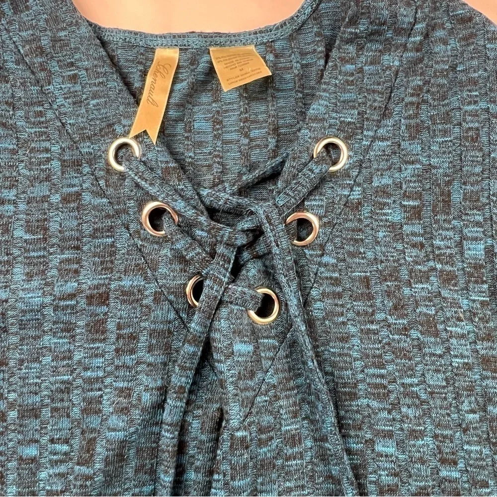 Chenault - Women’s Lightweight Sweater - M - Med Blue -Criss Cross Front -V Neck